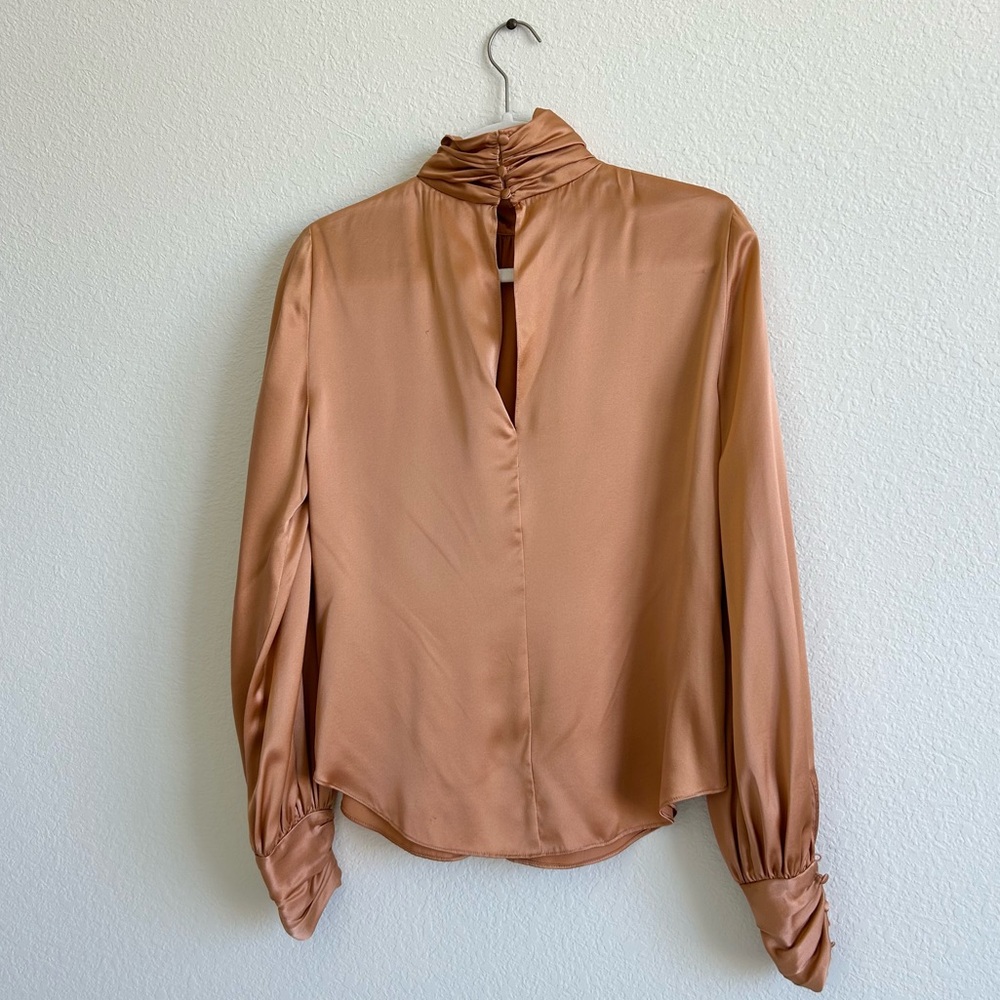 Cinq A Sept Jayla Silk Pleated Turtleneck Top in Bronze - Picture 5 of 10